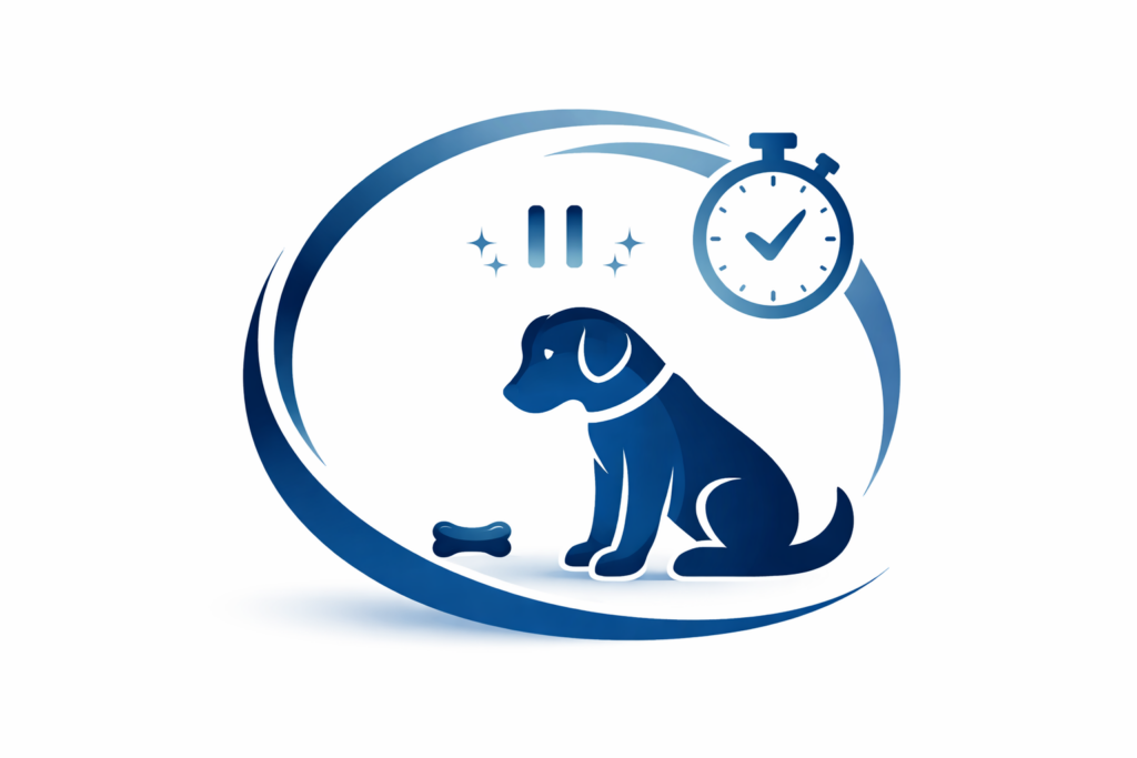 Icono de perro esperando de forma controlada frente a un estímulo