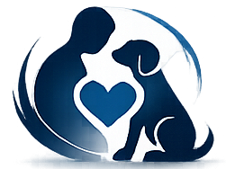 Icono de perro con corazón representando apoyo emocional