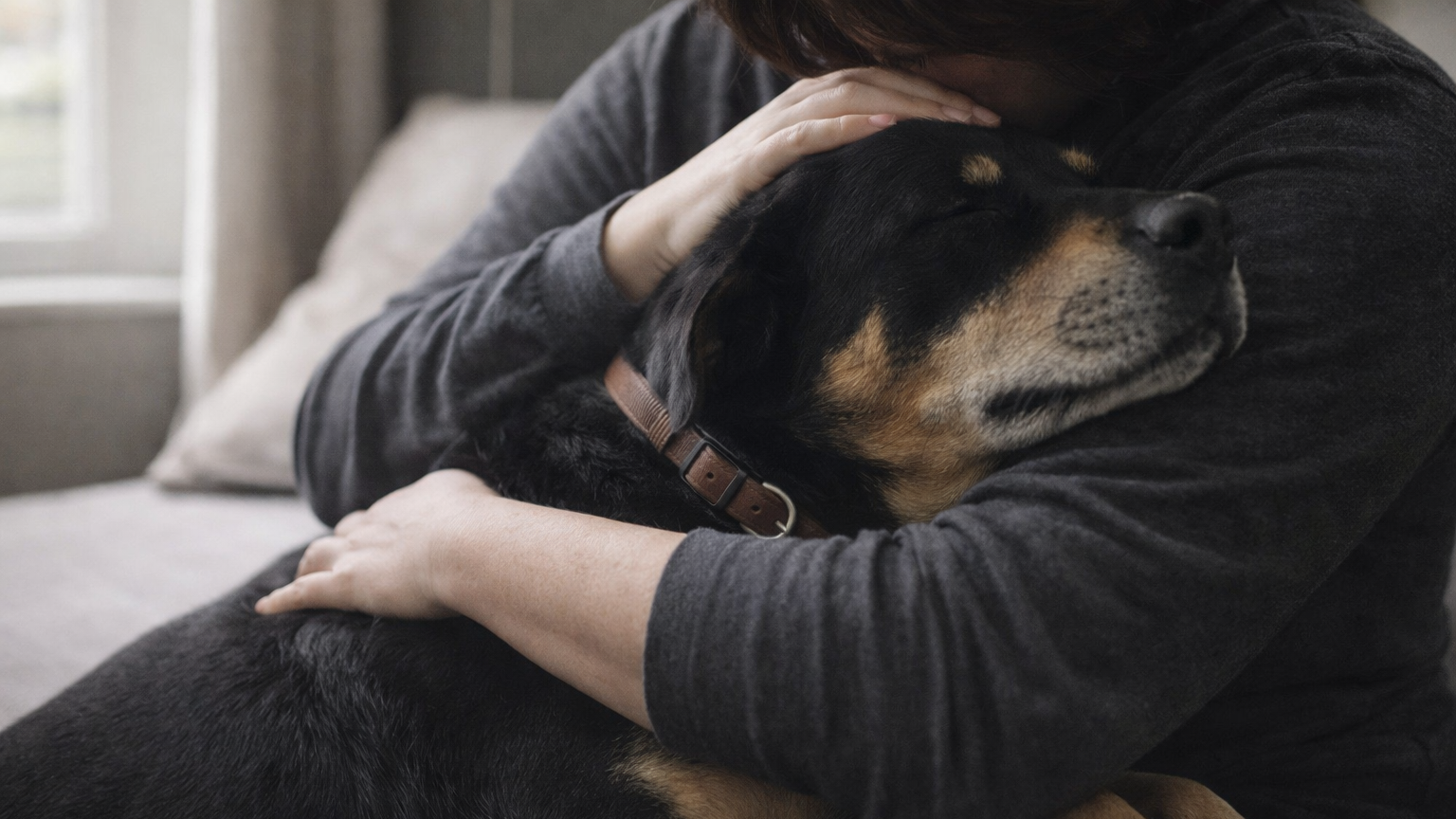 Perro apoyando la cabeza sobre una persona en un gesto de calma y compañía emocional